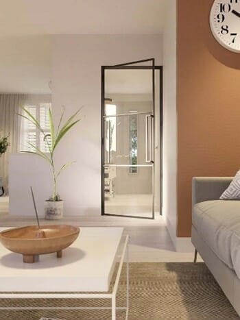 Stalen scharnierdeur Slimline helder glas magneetsluiting voor een binnendeur met kozijn