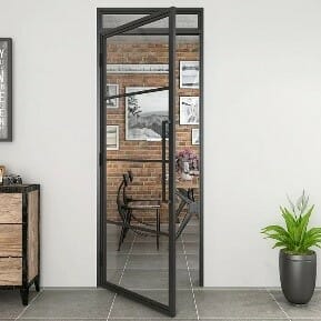 Zwarte Stalen Binnendeur met deurklink en rookglas van Loftdeur.nl