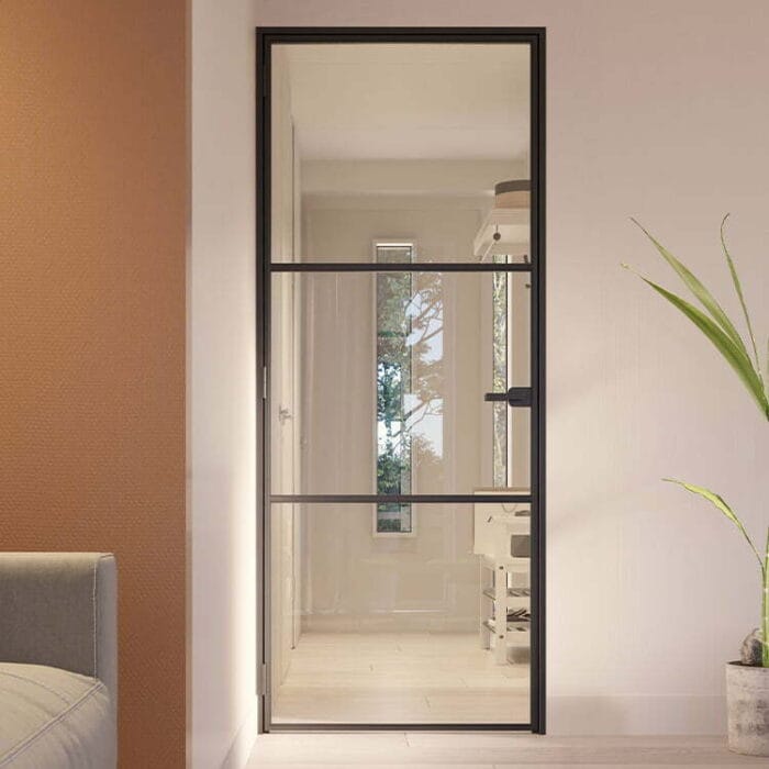 Stalen scharnierdeur Slimline 3-vaks klinksluiting linksdraaiend helder glas - Afbeelding 3